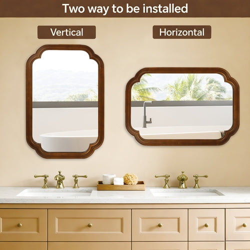 Solid Wood Frame Rounded Corner Decorative Mirror, For Bedroom,