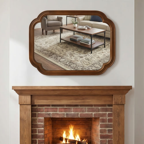 Solid Wood Frame Rounded Corner Decorative Mirror, For Bedroom,