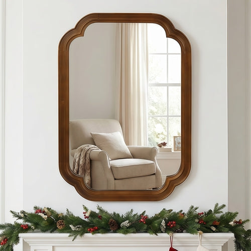 Solid Wood Frame Rounded Corner Decorative Mirror, For Bedroom,
