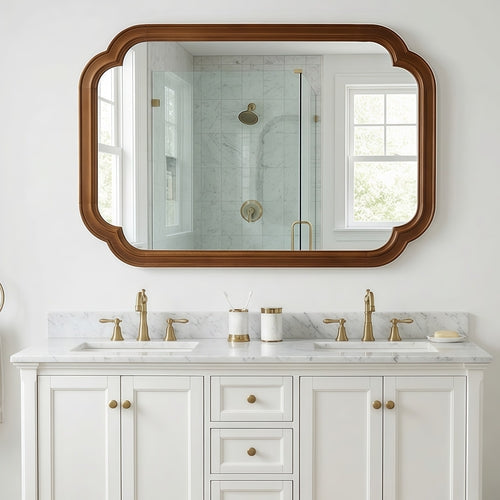 Solid Wood Frame Rounded Corner Decorative Mirror, For Bedroom,