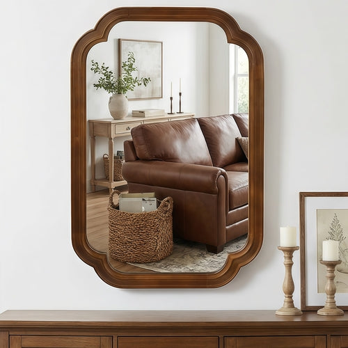 Solid Wood Frame Rounded Corner Decorative Mirror, For Bedroom,